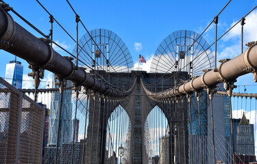 Fototapeta Details of the Brooklyn Bridge in New York