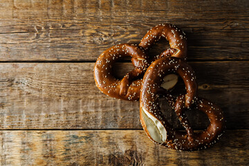 Wall Mural - Pretzel with salt and sesame seeds