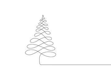 continuous line art drawing of a christmas tree, vector illustration