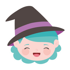 Poster - happy halloween, cute face girl witch costume isolated design icon