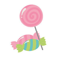 Sticker - candy on stick and wrapped caramels isolated design icon