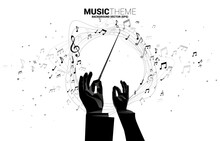 Vector Template Banner And Poster Conductor Hand With Music Melody Note Dancing Flow . Concept Background For Song And Concert Theme.