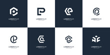 Set Of Abstract Initial Letter P And C Logo Design Template. Icons For Business Of Luxury, Elegant, Simple. Premium Vector