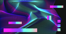 Abstract Technology Background With Warped And Distorted Laser Grid. Vaporwave And Synthwave Style Poster.