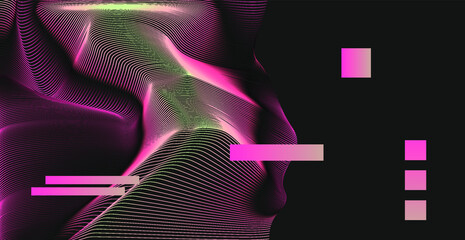 Wall Mural - abstract technology background with warped and distorted laser grid. vaporwave and synthwave style p