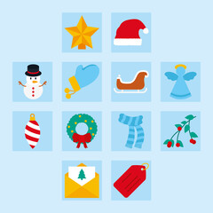 Wall Mural - snowman and christmas icon set, flat style