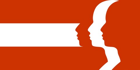Wall Mural - man avatar profile view. male face silhouettes row. flag of austria