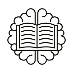 Sticker - brain human with book line style icon