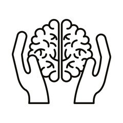 Sticker - hands lifting brain human line style icon