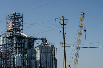 Construction process of a modern grain terminal in the seaport.