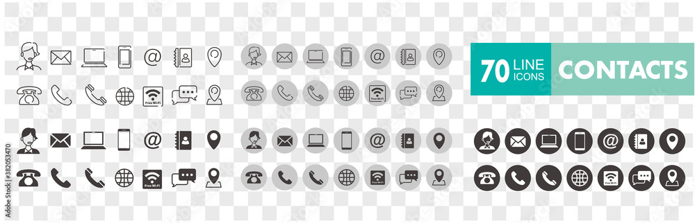 Set of 70 Contact Us web icons in line style - obrazy, fototapety, plakaty 