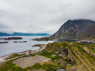 Sticker - Aerial view. Lofoten islands landscape, Norway