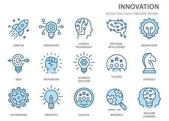 Wall Mural - Innovation flat line icons. Vector illustration. Editable stroke.