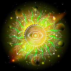 Wall Mural - Vector illustration of Sacred geometric symbol against the space.