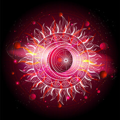 Wall Mural - Vector illustration of Sacred geometric symbol against the space background.