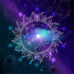 Wall Mural - vector illustration of sacred geometric symbol against the space background.