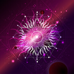 Wall Mural - Vector illustration of Sacred geometric symbol against the space background.