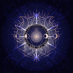 Wall Mural - Vector illustration of Sacred geometry symbol on abstract background.