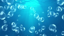 Air Water Bubbles Slow Motion Underwater Coming Up Blue 4K 3D Green Screen Loop Animation. Sun Shine Ocean Scenery Aqua And Ocean Liquid Water. Drink, Flow, Fresh, Ocean, Sea.