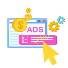 Pay Per Click Infographics Pictogram. Internet Advertising Model.
