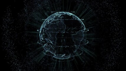 3D Connection lines Around Earth Globe Motion of digital data flow Loop Animation Alpha . World Network Technology. Digital World News Studio, World Live Report Background