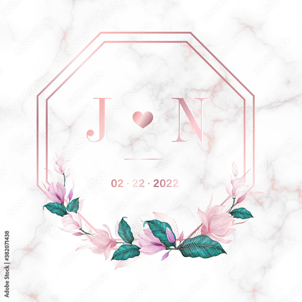 Wedding monogram logo design template. Watercolor floral frame for ...