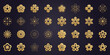 Big vector collection of sakura flowers icons. 32 Japanese cherry blossom symbols isolated on dark background.
