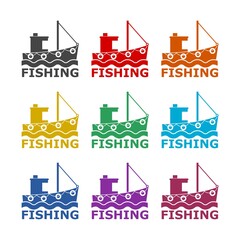 Canvas Print - Simple fishing boat icon, color set