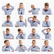 © Анна Демидова - Emotional set of photos of a schoolboyt. White background. Square format.