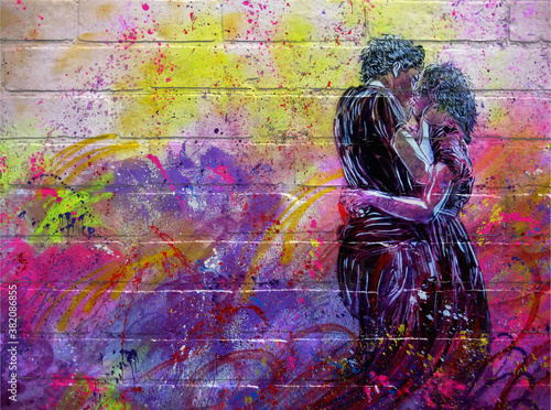 Photo Street art, Couple homme et femme en train de s'embrasser