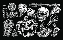 Halloween Illustration Set Collection For Celebration, Template And Decoration.