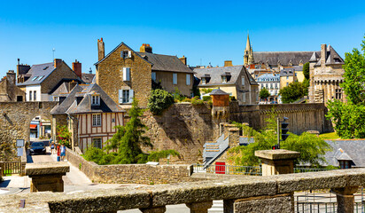 Picturesque view of old city walls and houses of Vannes town in Morbihan department, France