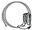 Cowboy rope frame with Western boots. Vector illustration cowboy background for text