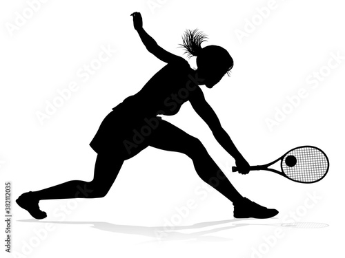 A tennis player woman silho...