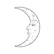 Moon with woman face on white background, vintage mystic symbol art. Vector illustration