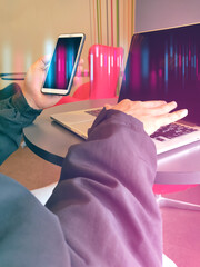 Wall Mural - businessman hand finger touch on screen smartphone device for online trading network technology inte