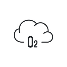 O2 Cloud Oxygen Icon. Chemistry Molecules Of Oxygen Gas Emission In Cloudscape As Atmosphere Symbol For Greenhouse Concept, Air Breath Material. Vector Illustration. Design On White Background. EPS 10