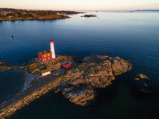 Sticker - High angle shot of a Fisgard Lighthouse and Fort Rodd Hill in Colwood, Canada