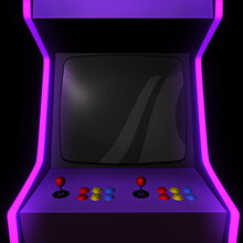 Close Up To The Empty Screen Of An Arcade Machine. A 3D Illustration Background With Copy Space