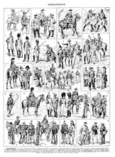 Police Collage From 1500 To 1930 France / Antique Engraved Illustration From From La Rousse XX Sciele	