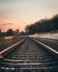 railroad tracks in the evening