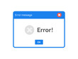 Error message computer window alert popup. System error vector icon failure pc interface