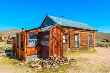 Old open air toilet of the 1800s, in Bodie state historic park, California Ghost Town. In the United States of America, close to Yosemite national park.