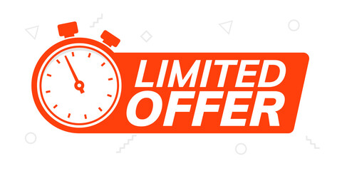 Sticker - Super limited offer clock time icon. Promo price period last minute offer promotion