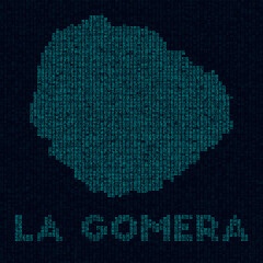 Wall Mural - La Gomera tech map. Island symbol in digital style. Cyber map of La Gomera with island name. Stylish vector illustration.