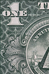 Closeup of back side of 1 dollar bill