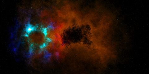 Wall Mural - artistic abstract multicolored glowing nebula galaxy shaped as an eye, supernova, stars nebula in sp