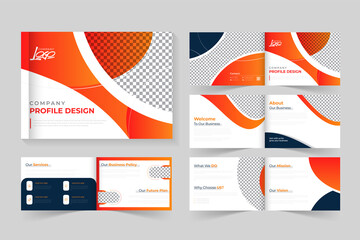 Orange Colore 8 pages of company profile design.  Classic blue business brochure in templates. Multipurpose presentation layout design.