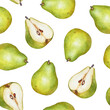 Seamless pattern with watercolor green pears