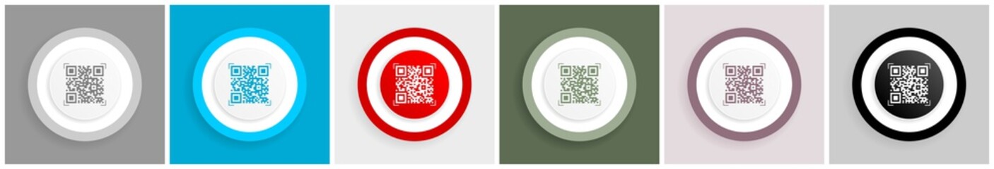 Poster - Qr code, shopping icon set, colorful flat design vector illustrations in 6 options for web design and mobile applications